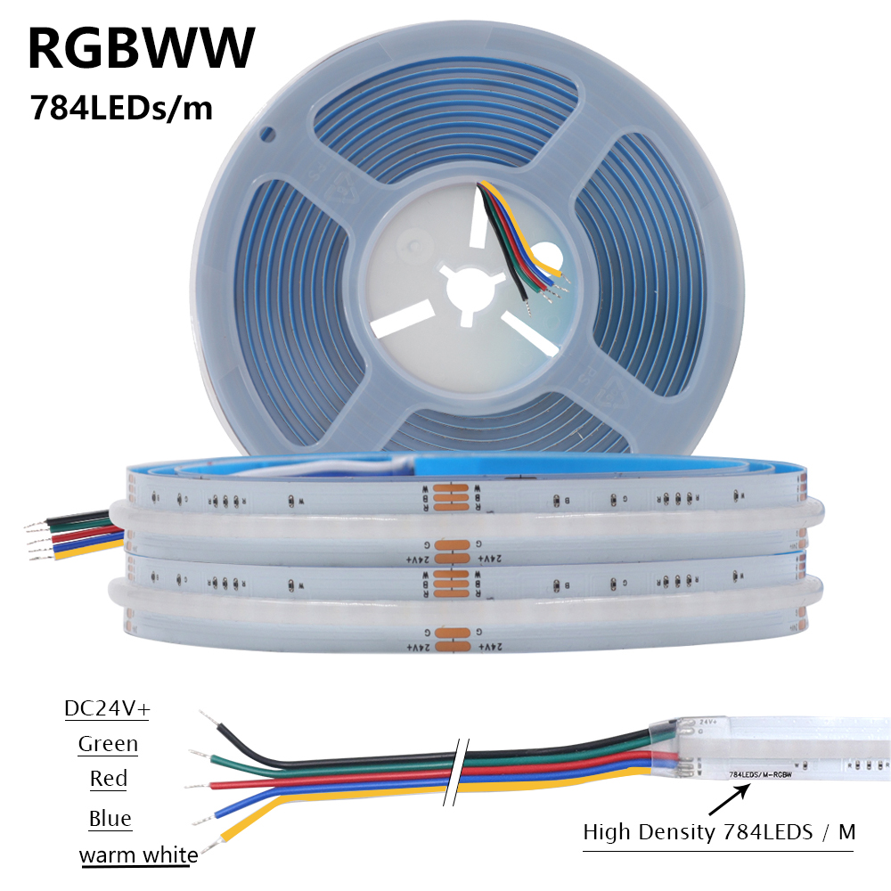 12V 24V RGBWW RGBW RGB CCT COB LED Strip 784 840LEDs/m High Bright Flexible LED Tape Light Bar Linear Dimmable Room Decor