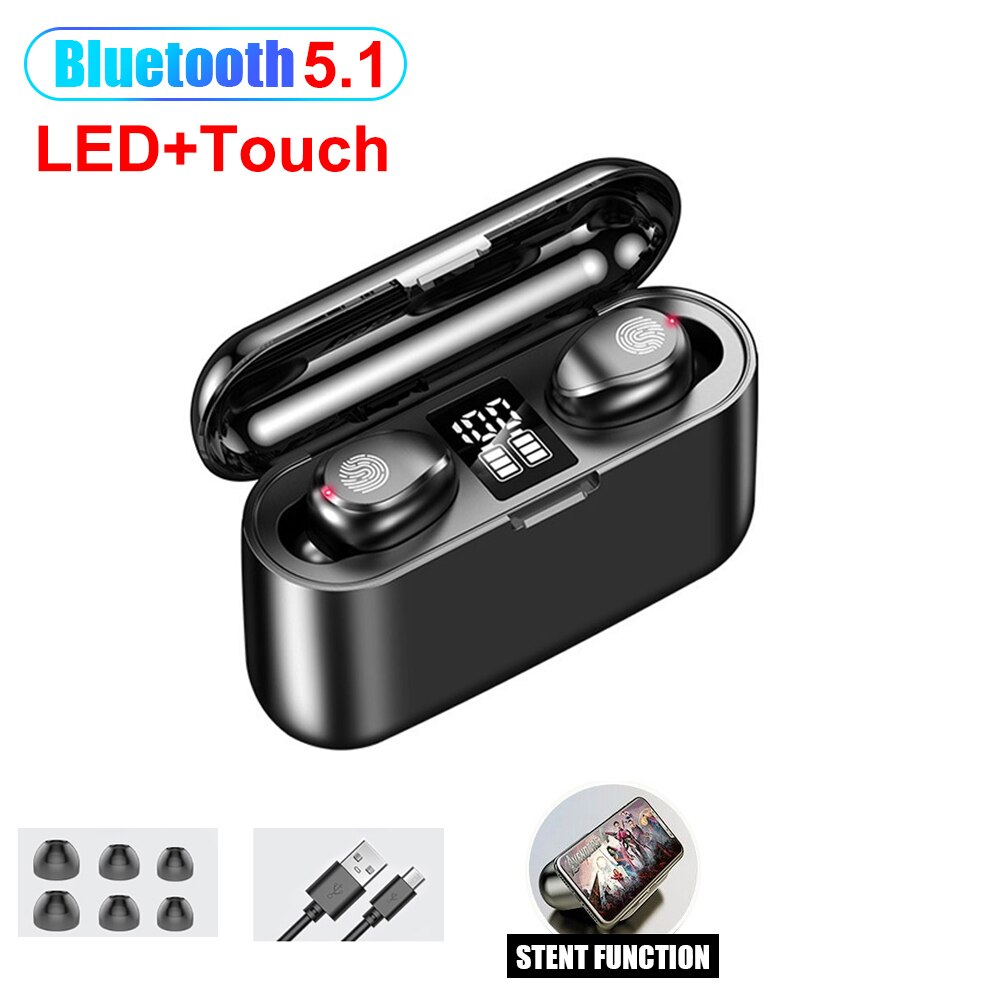 Mini Tws Bluetooth V5.0 Oortelefoon Draadloze Hoofdtelefoon Oortelefoon In Oor Sport Waterdichte Draadloze Headset Oordopjes Fone Bluetooth: F9-2 Touch Black