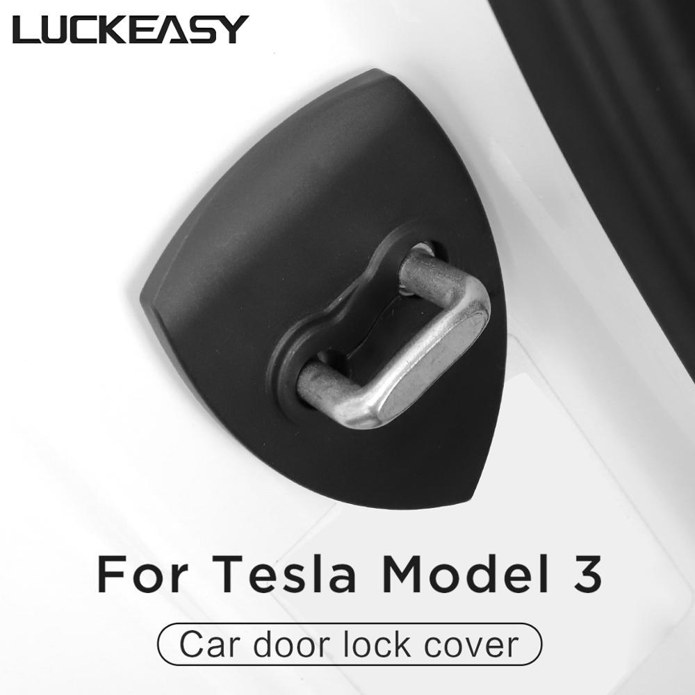 Luckeasy Deur Deurslot Roestvrij Staal Beschermende Cover Voor Tesla Model 3 Imitatie Carbon Fiber/Zwart 4 Stks/set