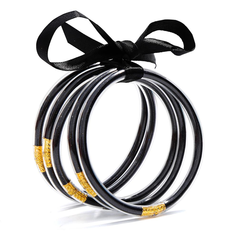 5 PCS/Set Bowknot Gold Silver Color Glitter Bangles Set All Weather Stack Silicone Plastic Glitter Jelly Bracelet: KFB1870-10