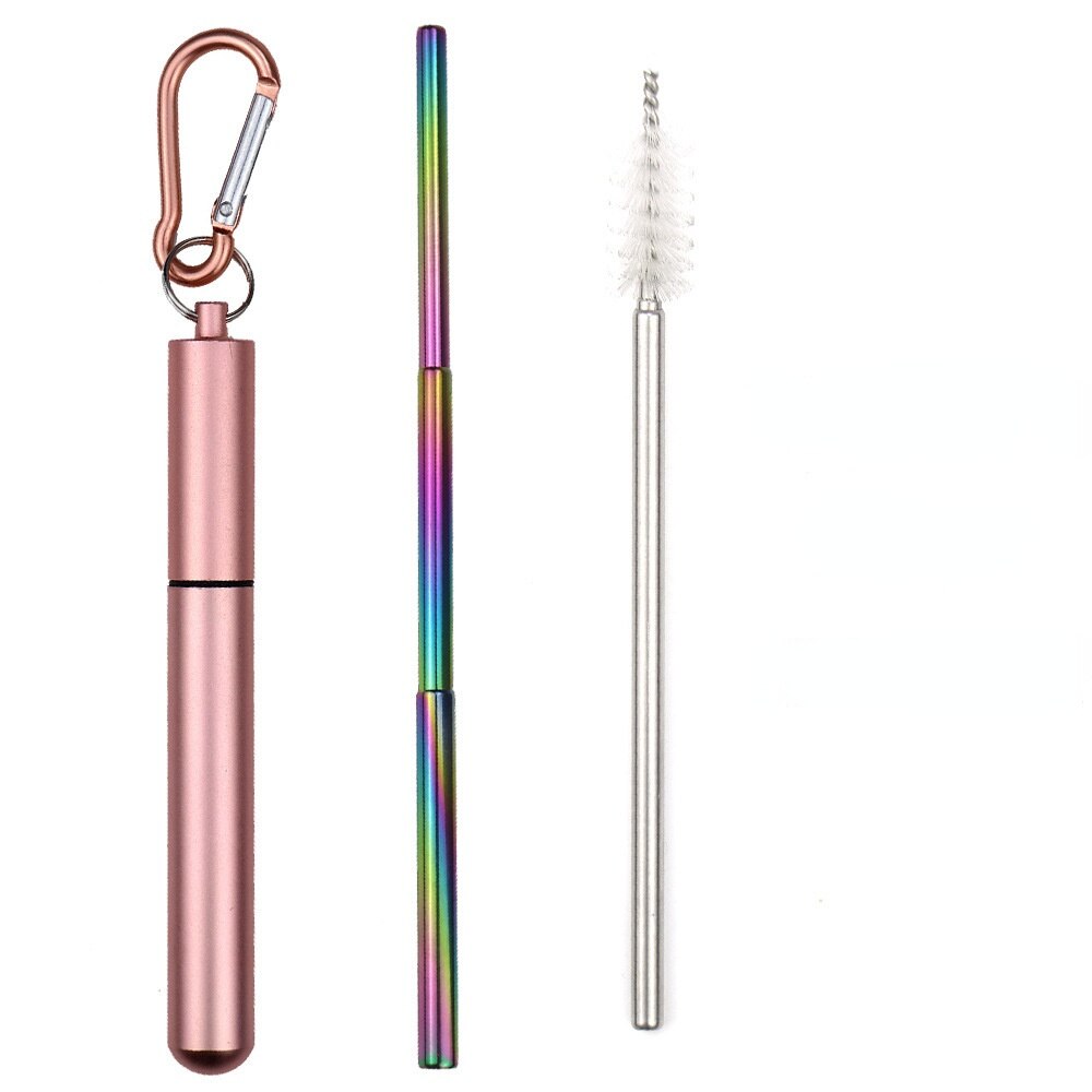 304 Stainless Steel Telescopic Straw Travel Reusable Portable Foldable Metal Beverage Milk Tea Straw: 4