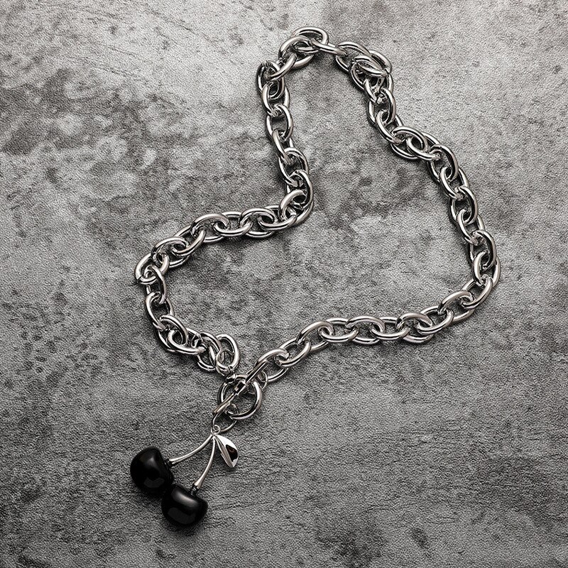MWSONYA Alla Moda di Nuovo Modo Coreano Della Collana Della Ciliegia Del Pendente per le Donne di Spessore Catena Temperamento Della Collana Lunga Del Pendente Dei Monili Del Partito