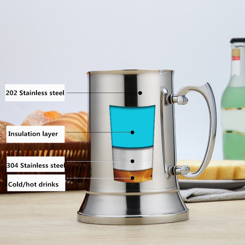 450ml dobbeltlag 304 rustfrit stål ølkrus cocktail flamme kop håndtag kaffekop morgenmad mælk kop med hank kaffe
