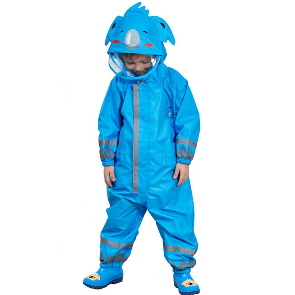 Chubasquero impermeable de una pieza para niños, abrigo de lluvia con dibujos de animales, tira reflectante, Poncho con capucha, Bata: Azul / S