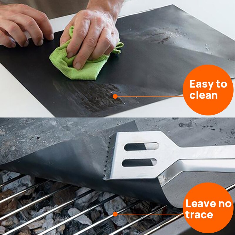 Set van 6 grillmatten, zware barbecuematten, antiaanbakmatten, herbruikbare barbecue-grillaccessoires, 40 x 33cm