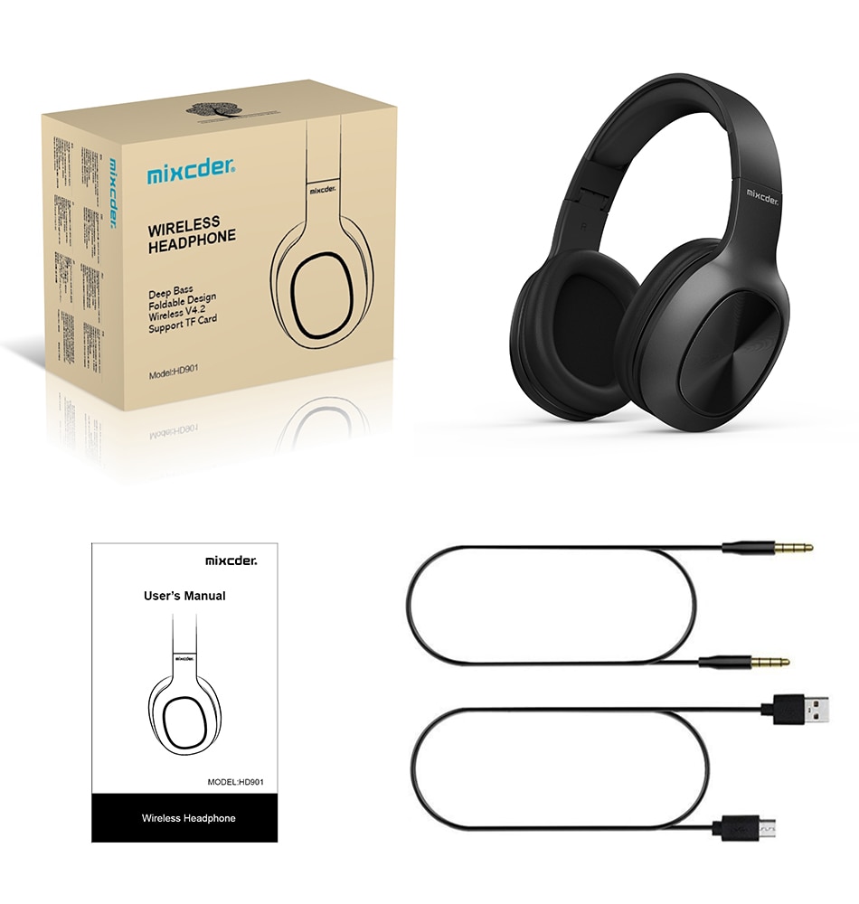 Mixcder HD901-auriculares, inalámbricos por Bluetooth V5.0, auriculares con soporte para tarjeta TF y micrófono para PC, MP3 y teléfono móvil