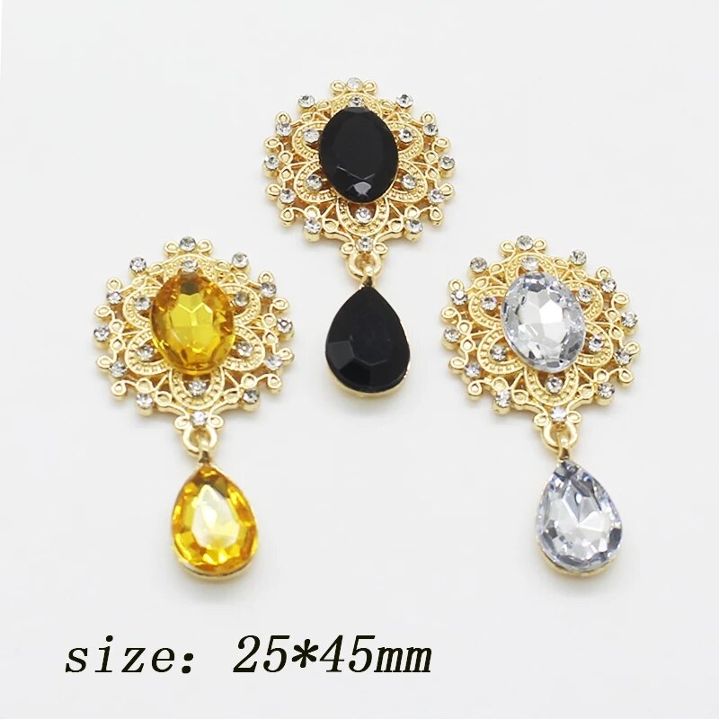 5 flache broschenanhänger, 25*45mm zarte, glänzende broschen aus goldfarbenem metall, dekorative kristall-hochzeitseinladungsideen