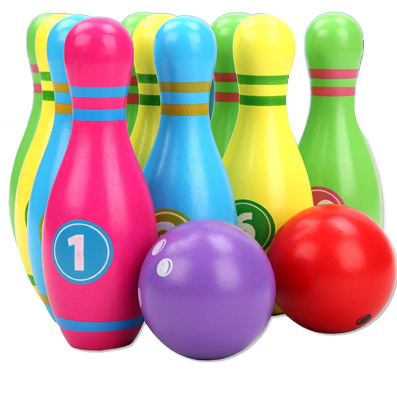 Juego de bolos para niños, 10 pines coloridos, 2 bolas, juguetes para niños pequeños impresos con número, para niños y niñas de 1 a 6 años: Default Title