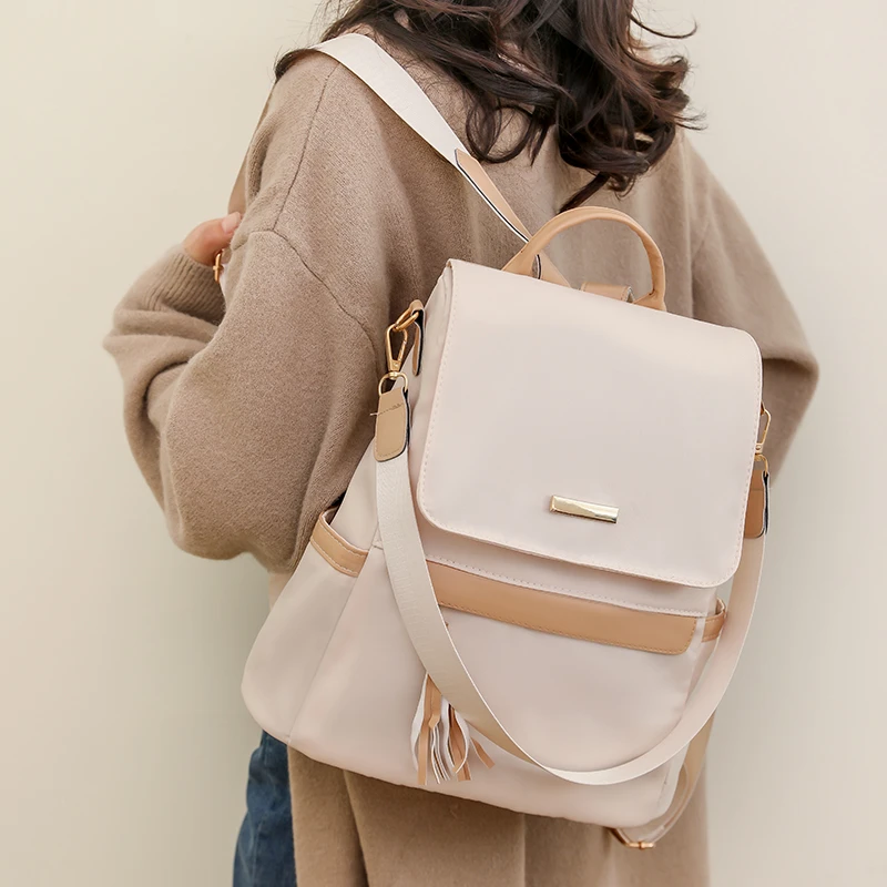 Casual Softback Interior Compartment Backpacks Solid Large Capacity Bags for Women Zipper Nylon Backpacks