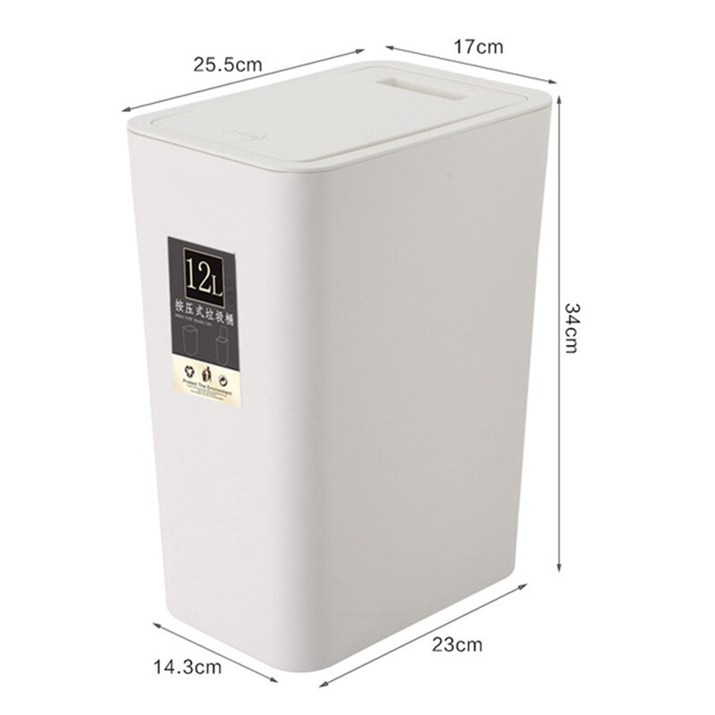 12L Bathroom Trash Can Toilet Kitchen Waste Bin Dustbin Garbage Bin Press Lid