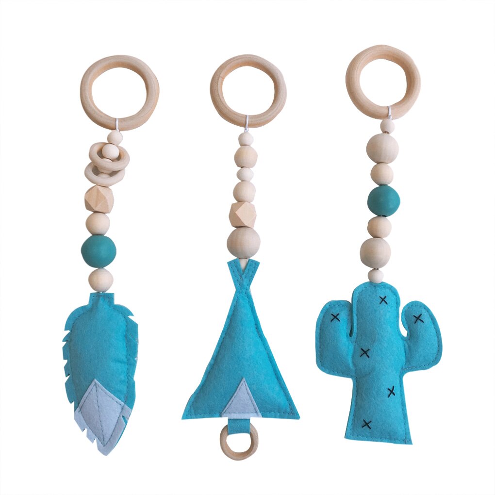 3 unids/set juguetes del bebé, estilo nórdico de madera sonajero perlas anillo gimnasio cochecito de juguete juguetes bebé recién nacido: B6