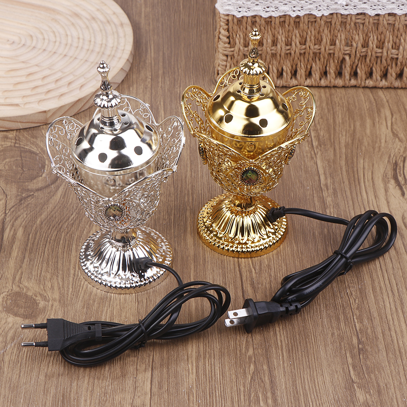 Metall innendørs brenner fra midtøsten kirke elektrisk røkelseskar metallbrenner vintage sandeltrebrenner (eu-plugg)