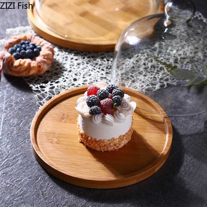 Modern trä tårta arrangemang tallrik med lock glas täcka konst hem desserter frukt mat display bricka matbord heminredning