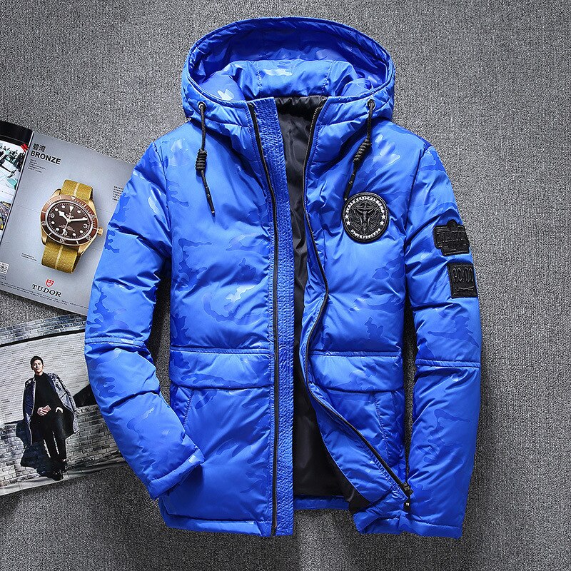 Vinter parkas jacka herr vit dun parkas vindjacka vattentät huva tjocka varma jackor överrock herr