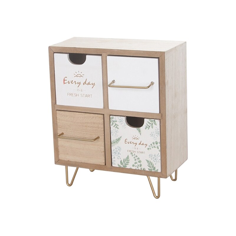 Wooden Drawer Storage Box Desktop Dividers Organizer Cute Cactus Pattern Makeup Cosmetic Container Jewelry Shelf Cabinet: 1