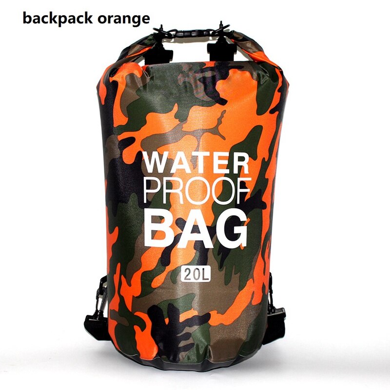 5L 10L 15L 20L 30L PVC Waterproof Swimming Dry Bag Camo Outdoor Foldable Men Women Beach Diving Bag Rafting River Ocean backpack: 20L orange