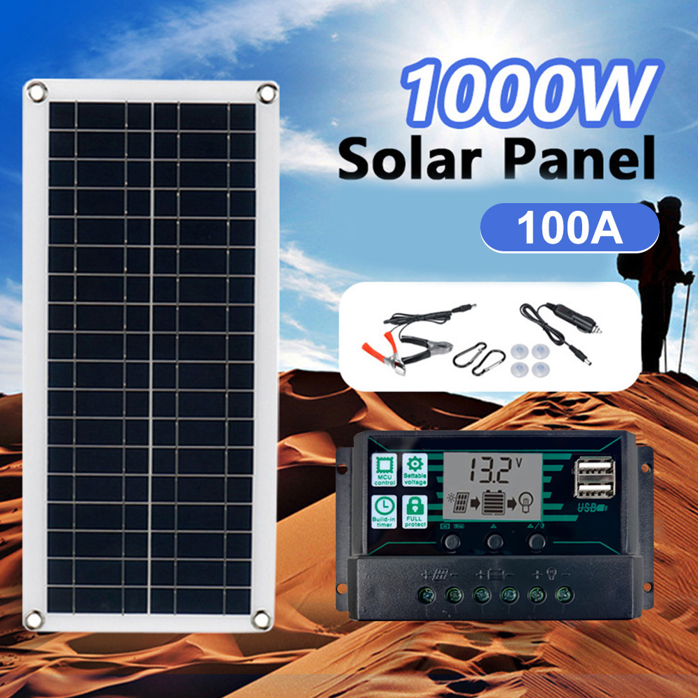 Cargador y mantenedor de batería Solar de 1000W y 12 V, Kit de carga de Panel Solar portátil de 12 voltios para coche, barco automotriz, RV, marino