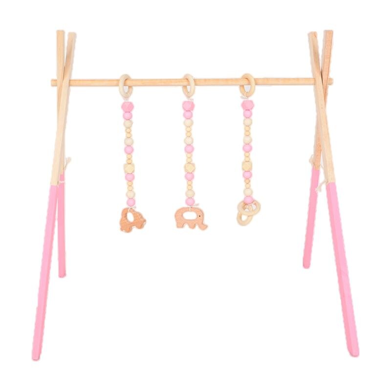1Set Nordic Cartoon Baby Wooden Gym Fitness Frame Rack Hanging Pendant Toys Kit BX0D: Pink