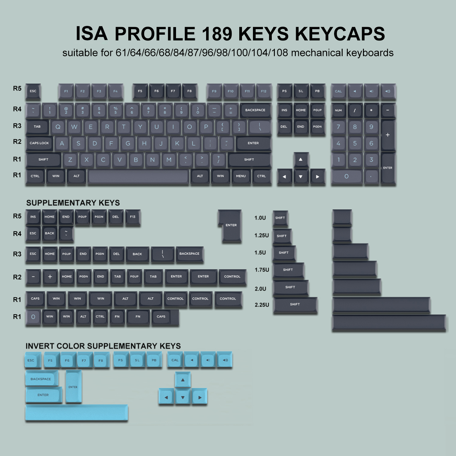 189 teclas PBT doble disparo negro gris ISA perfil teclas para interruptores MX Womier GK61 Anne Pro 2 Teclado mecánico para jugar