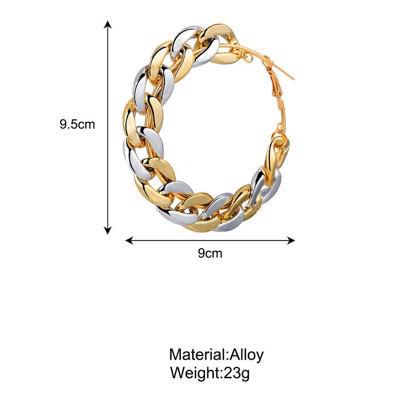 Bohemian Oversize Chain Hoop Earrings For Women Double Gold Silver Color Circle Earrings Luxury Statements