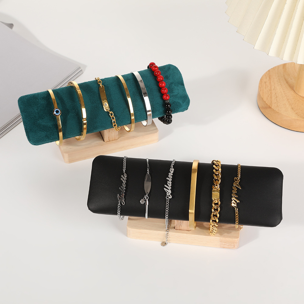Hoogwaardige houten armbandenstandaard met fluwelen pu-oppervlak, sieradenhouder, oorbellenhouder, sieradenorganizer.