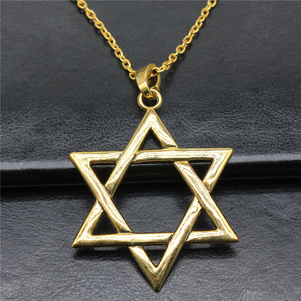 Collar con colgante de estrella grande de David para hombre y mujer, cadena larga de hip hop Punk, accesorios de joyería, 75x59mm, 3 colores