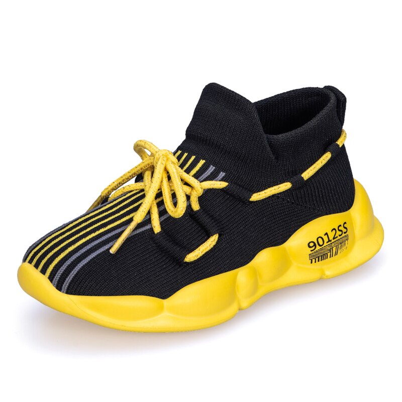 Håndlavede slip on drenge sko børn mesh sko drenge sneakers piger sneakers afslappet sport børn sko chaussure: Sort gul / 12