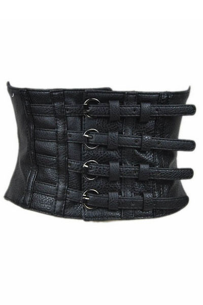 Nueva mujer faux cuero cinturón pin up retro elástico cinturón de cintura ancha para mujeres negro faux cuero cinturón corsé parte superior: Default Title