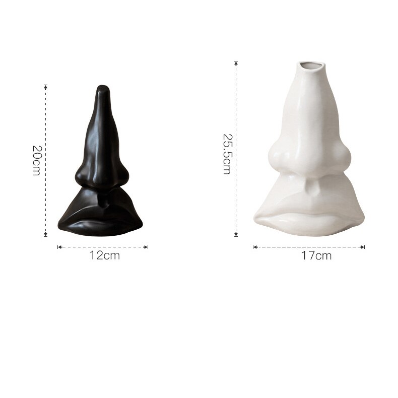 Abstract Human Face Nose Vase Ceramic Crafts Hydroponic Porcelain Vase Flower Arrangement Container Countertop Decoration Modern