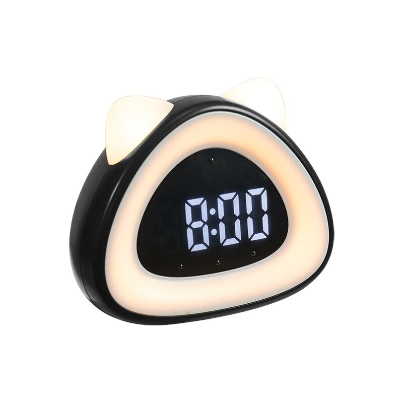 Digitale uhr nachttisch uhr aufwachen-hoch lampe katze-förmigen wecker schreibtisch Klang-gesteuert elektronische uhr mit Thermometer: Schwarz