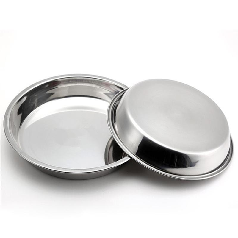 Plato redondo plano no magnético de acero inoxidable plato portátil plato para fruta pastel bandeja para hornear (24CM/26CM/28CM/30CM, Plata)