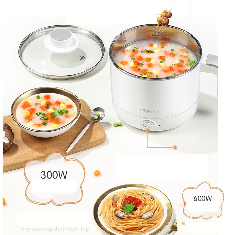 Mini Electric Cooking Pot 1.2L Electric Skillet Stainless Steel Electric Caldron Household Boil Stew 304
