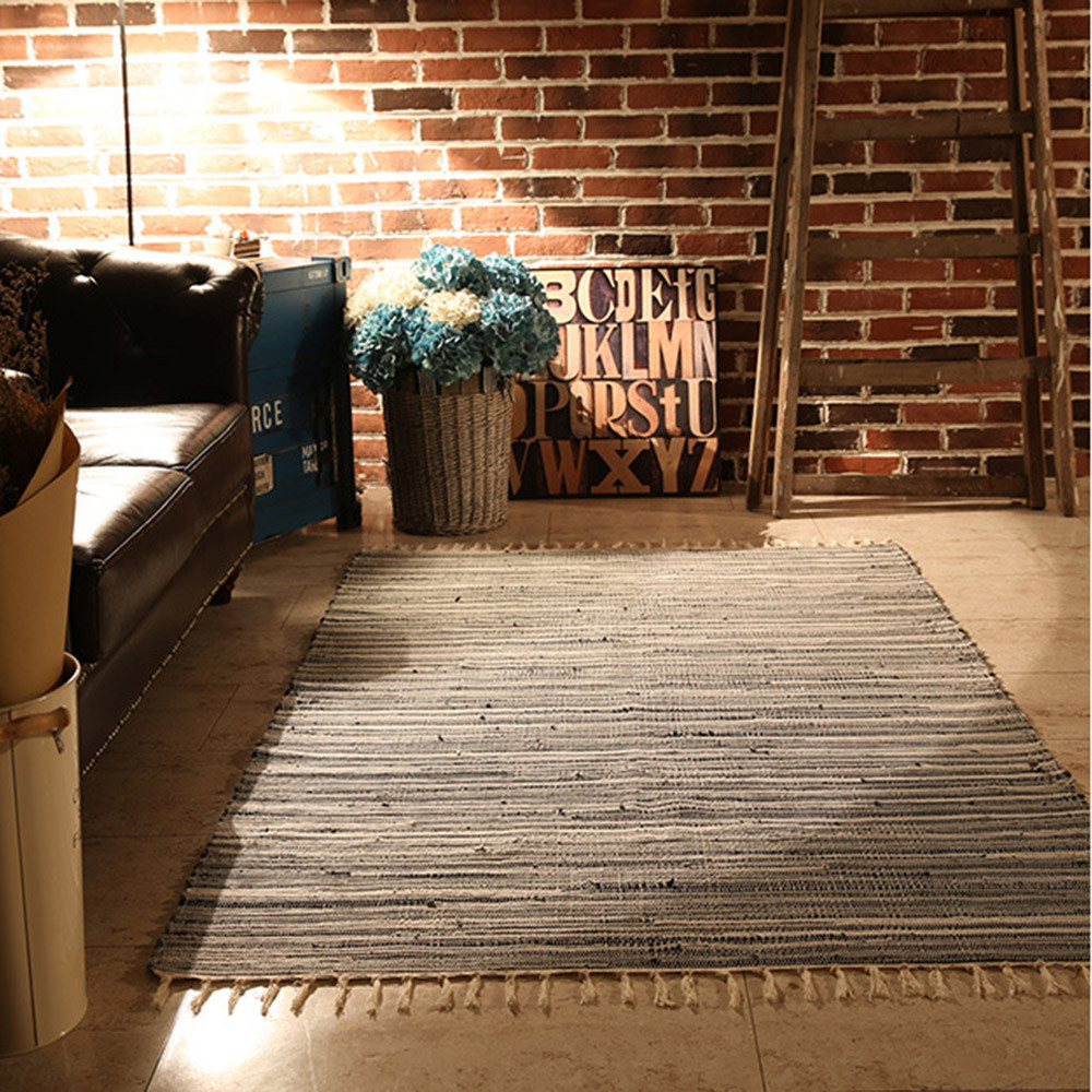 Area Rugs Mediterranean Style Cotton Kitchen Oblong Shape Multi-Usage Decorative Blanket Living Room Carpet Area Rug