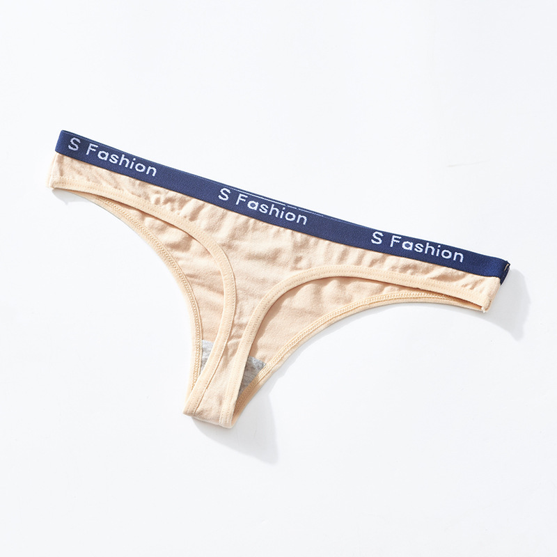 Sexede g-strenge dame bomuldstrusser lavtaljede g-strenge stribet ensfarvet underbukser pige komfortable trusser g-streng bikini: Xl / Beige