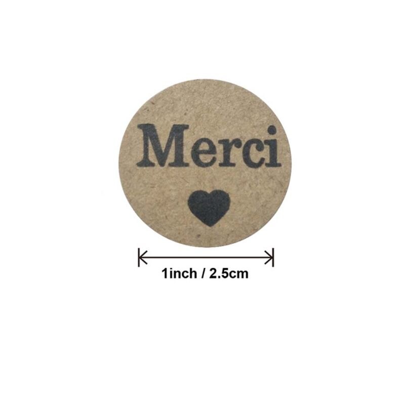 500 stücke Kraft Merci Französisch Danke etiketten Aufkleber Umschlag Paket Dichtung R7RC