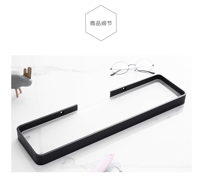 40CM Black Aluminum Glass Bathroom Rock Shelf Squa... – Grandado