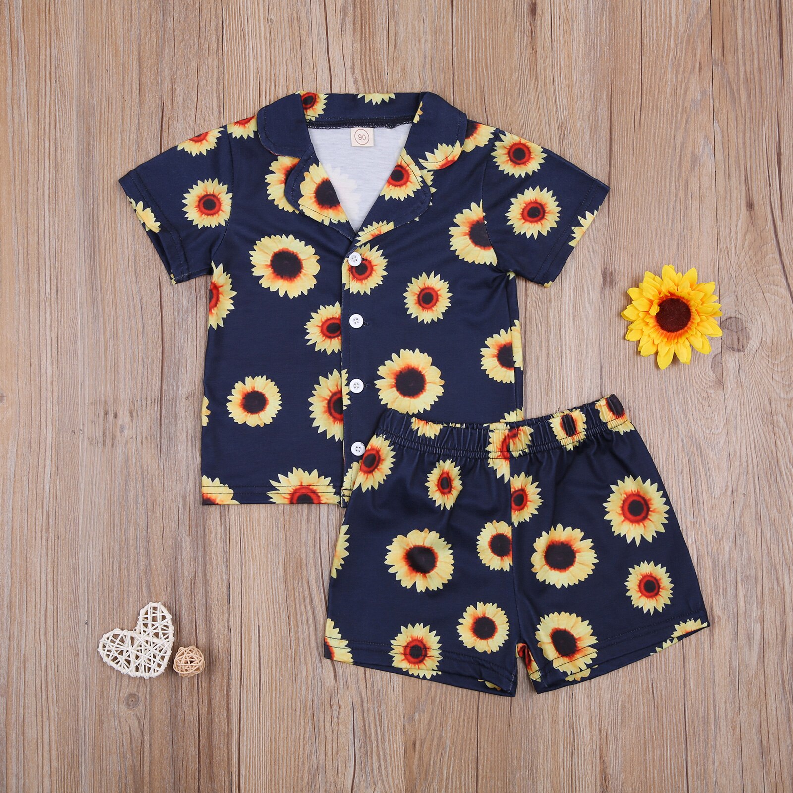 Children's Cartoon Print Pajamas Set Lapel Short Sleeve Casual Button T-shirt Cute Loose Shorts Set