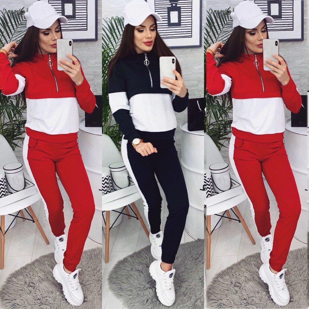 Tracksuits Women Sportswear Suit Two Piece Set Spring Street Tops and Jogger Set Suits Casual 2pcs Sweatsuit Outfit #D