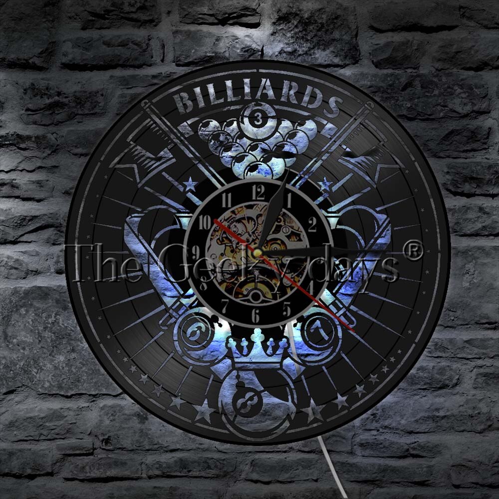Billard vinyle Record silencieux horloge murale billard chambre mur signe décor billard joueur Unique Vintage maison suspendus décor