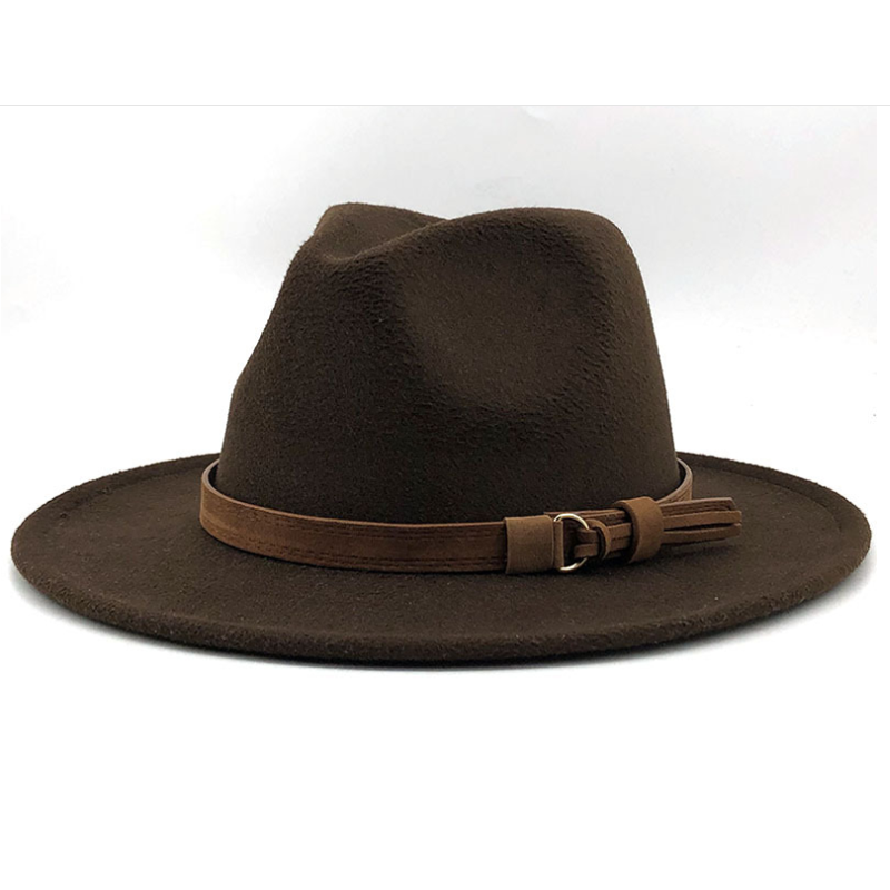 Ullfilt jazz fedora hattar bältesspänne dekor kvinnor unisex bred rand panama party trilby cowboy keps: 8