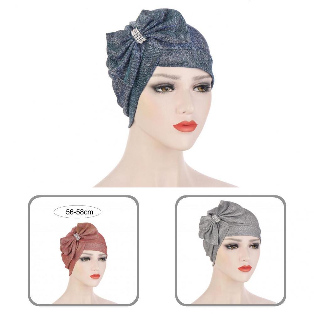 Tulband Cap Effen Kleur Vrouwelijke Glitter Warme Boog-Knoop Beanie Hoed Beanie Headwrap Voor Wassen Gezicht