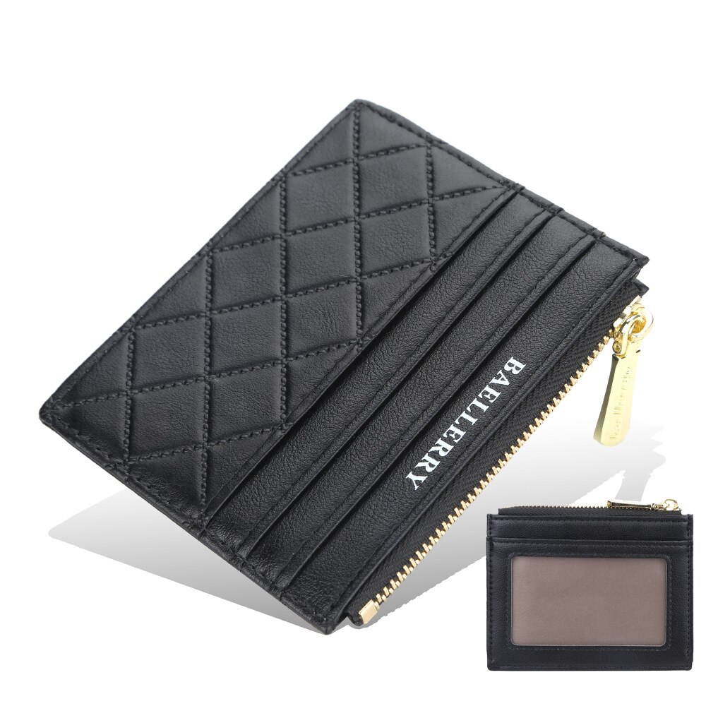Baellerry Mini Women Wallets Card Wallets Slim Zipper PU Leather Female Purse Card Holder Wallet: Beige