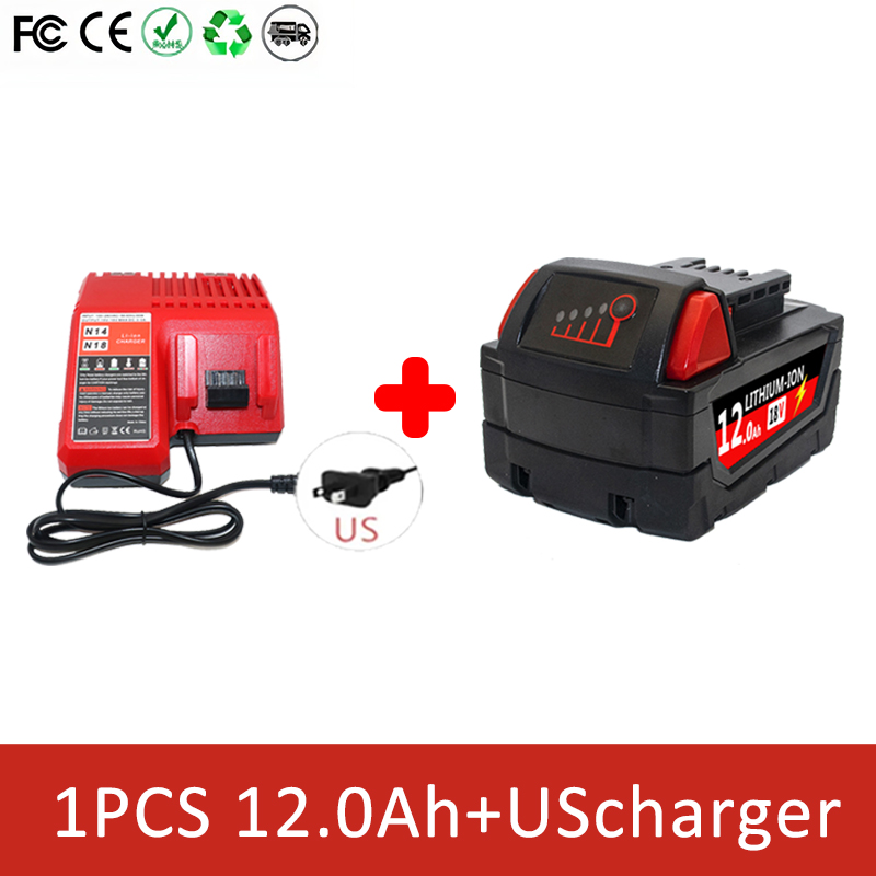 6000mAH/12000mAH For Milwaukee M18 18V Replacement For Milwaukee M18B5 XC Li-ion battery 48-11-1815 2604-20 48-11-1850 charger: Champagne
