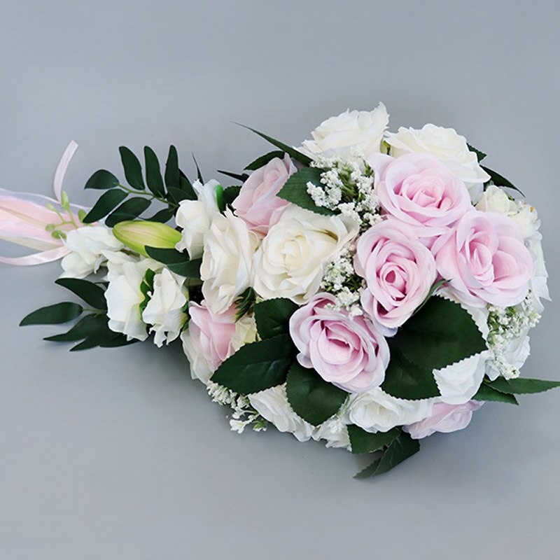 Sztuczny wodospad bukiet panny młodej kość słoniowa jedwabne kwiaty róży bukiety ślubne długi bukiet kaskadowe łzy gospodarstwa kwiaty za pomocą54