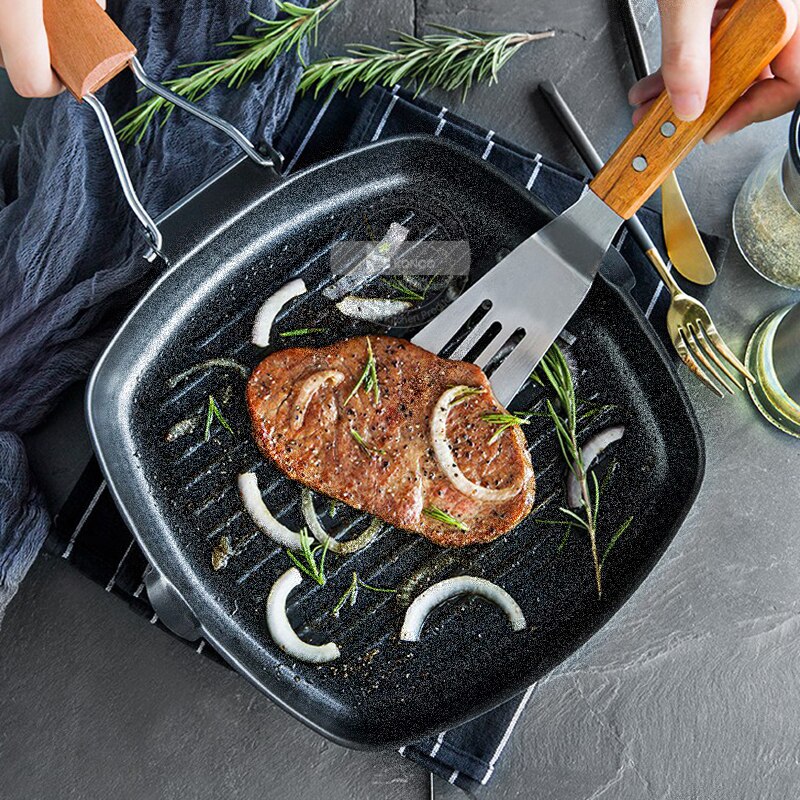 Konco biff stekepanne 20/24/28cm jern ikke-pinne sammenleggbar biff gryte phickened stripet firkantet grillplate kjøkkenverktøy