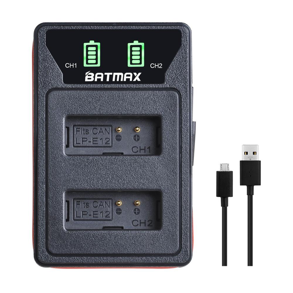 Batmax LP-E12 LPE12 Battery akku+LED Dual Charger with Type C Port &USB Cable for Canon EOS M50, EOS M100,100D Kiss X7 Rebel SL1: 1 charger
