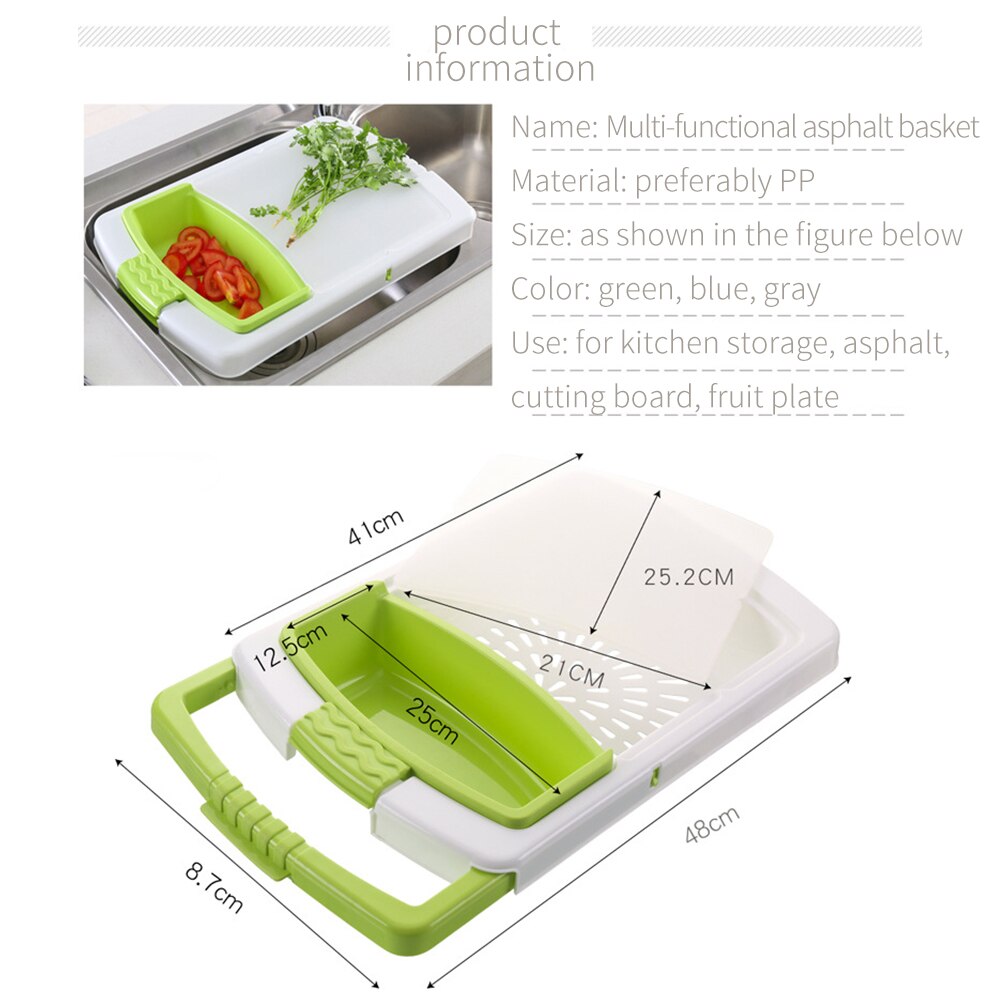 Multifunctionele Keuken Gadget Multifunctionele Keuken Snijplank Met Afvoer Mand Fruit Groente Snijden Intrekbare Board
