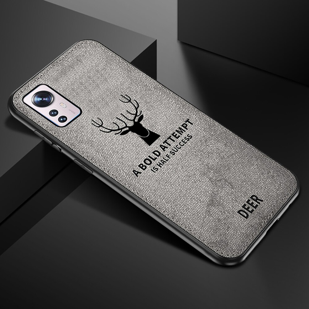Voor Xiaomi 12 Pro Case Herten Patroon Telefoon Cover Voor Voor Xiaomi12 Xiamoi 12Pro Xiomi 12X Doek Textuur Tpu Soft shockproof Shell: For Xiaomi 12X / grey