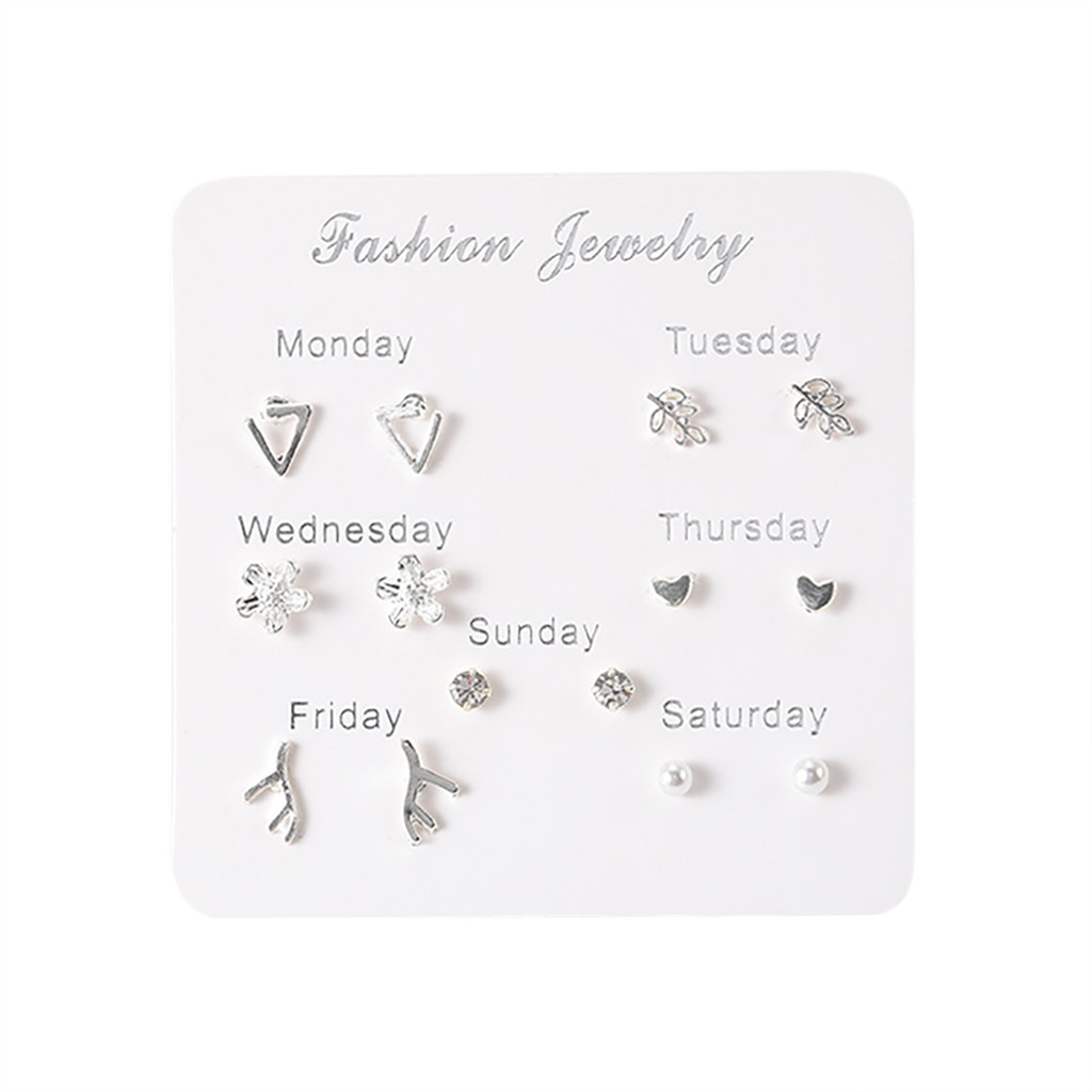 Women Heart Star Mini Earrings Set Girl Small Jewelry Square Leaf Pearl 6-pairs Stud Earring Sets Lady Mini Jewelry: A 