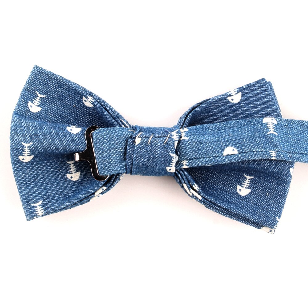 Nœud papillon en jean pour marié, pour homme et femme, cravate en Denim, bleu, motif Floral